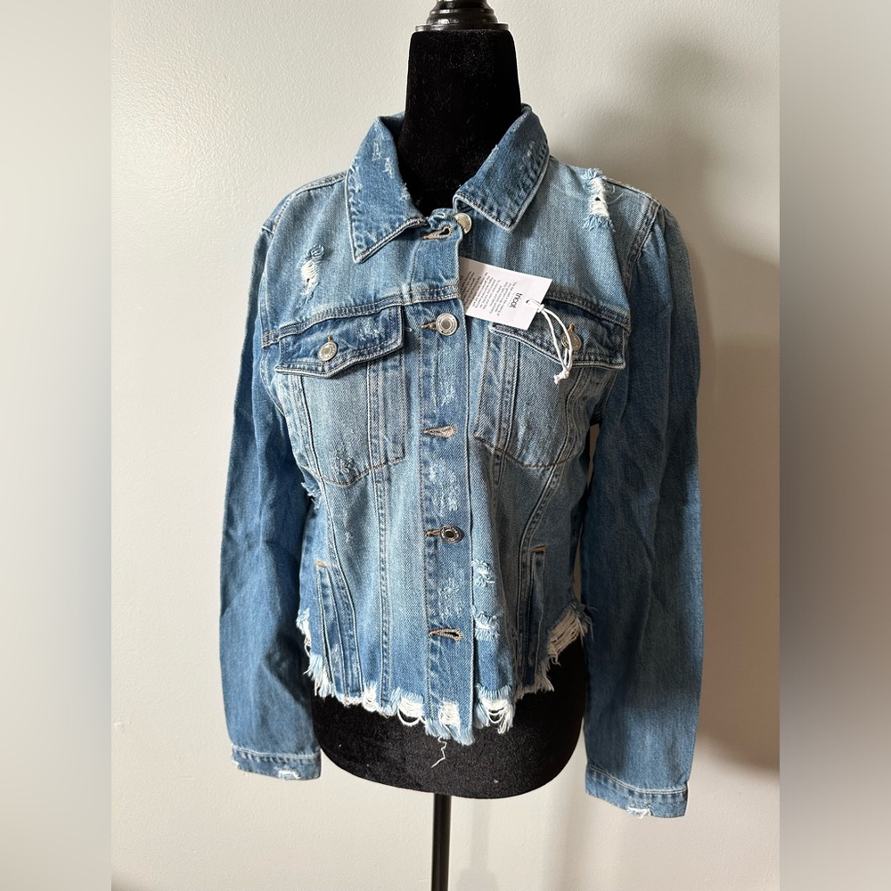 Tricot Destressed Hem Denim Jacket